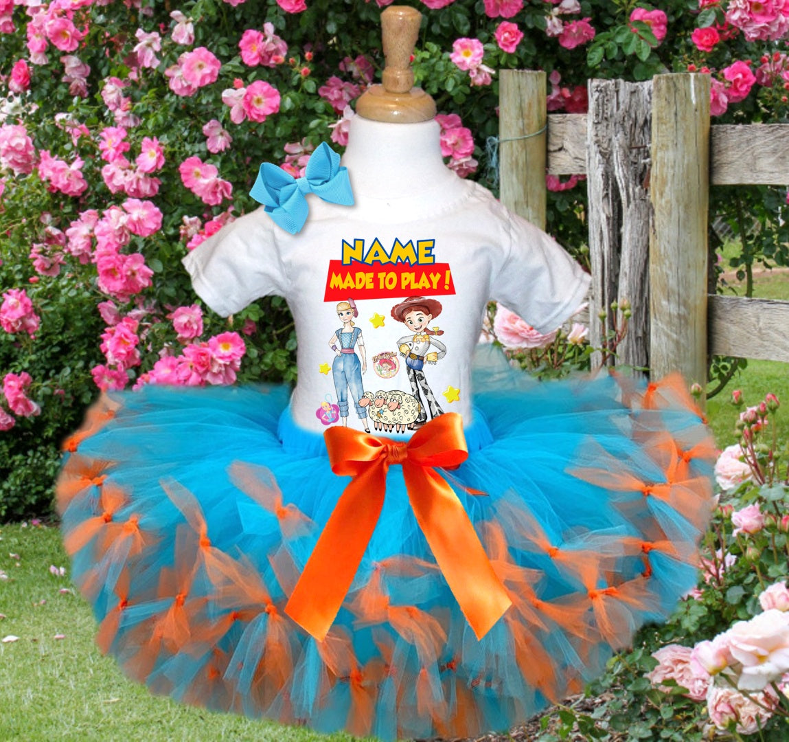 Toy Story Bo Peep Jessie Tutu Set Girls Personalized Custom Blue Orange Knots Tutu Outfit Dress Theme Cake Smash Party