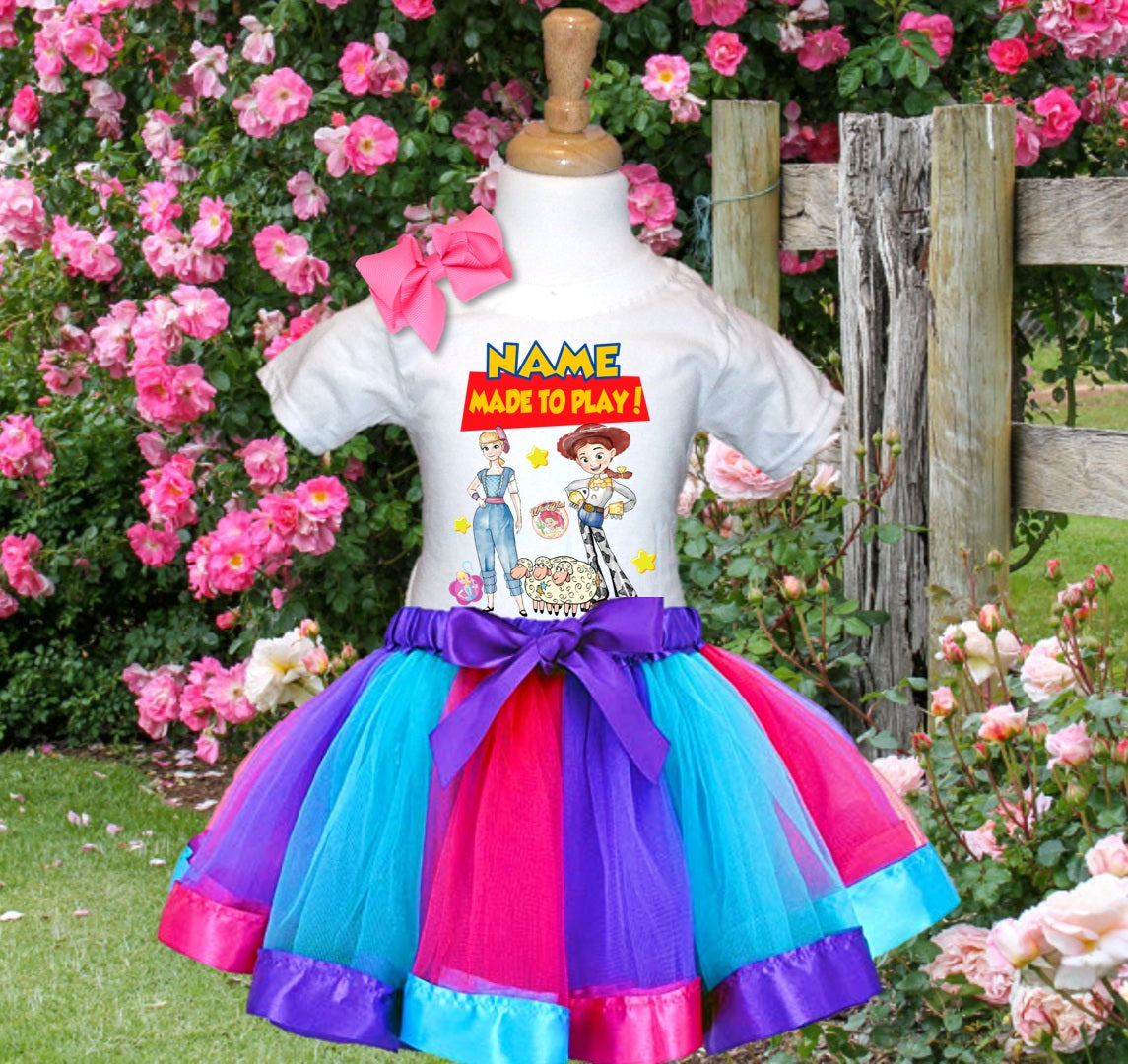 Toy Story Bo Peep Jessie Tutu Set Girls Personalized Custom Hot Pink Blue Purple Ribbon Tutu Outfit Dress Theme Cake Smash Party
