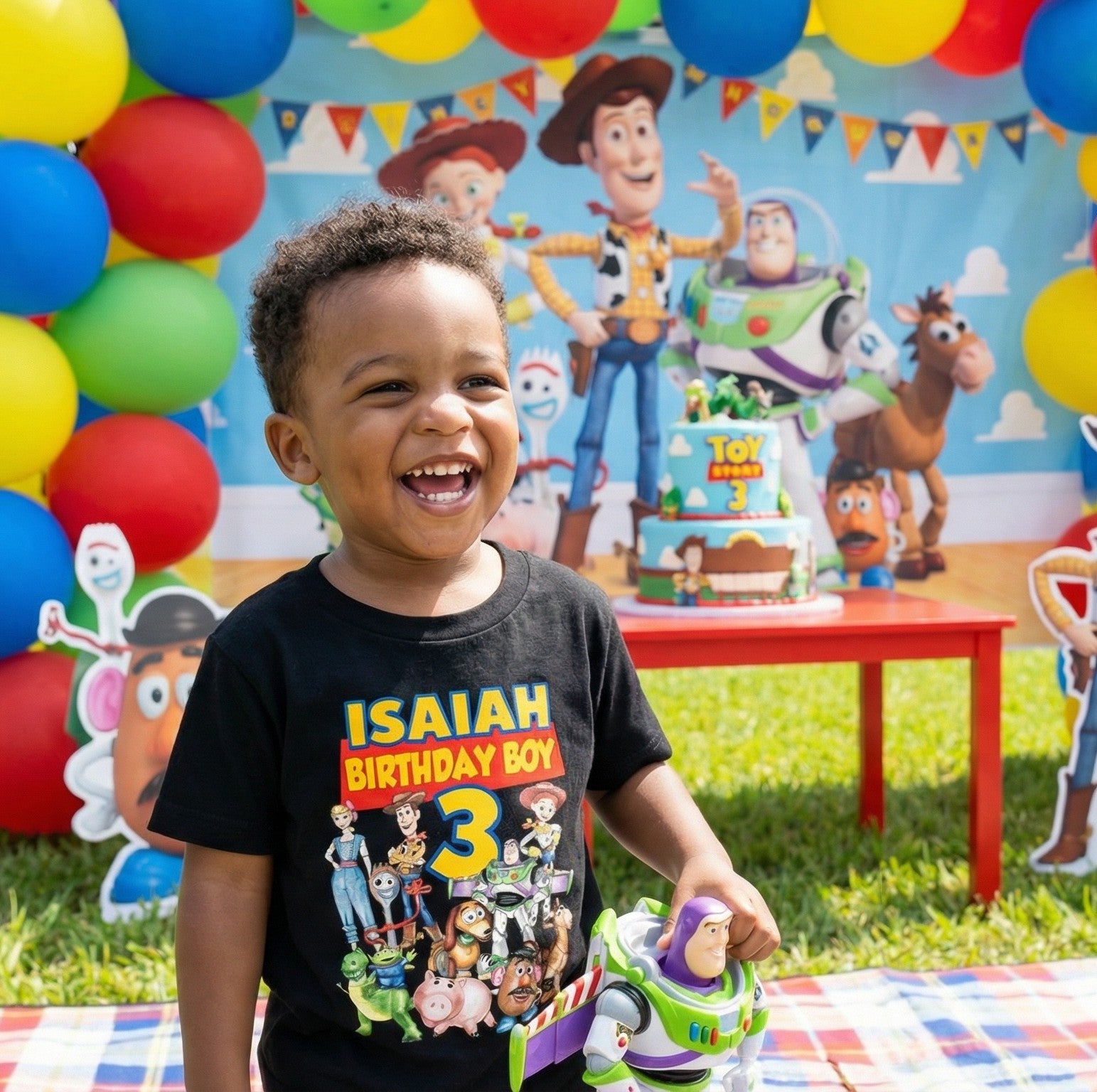 Toy Story Personalized Custom Black T-Shirt or Onesie Theme Cake Smash Birthday Party