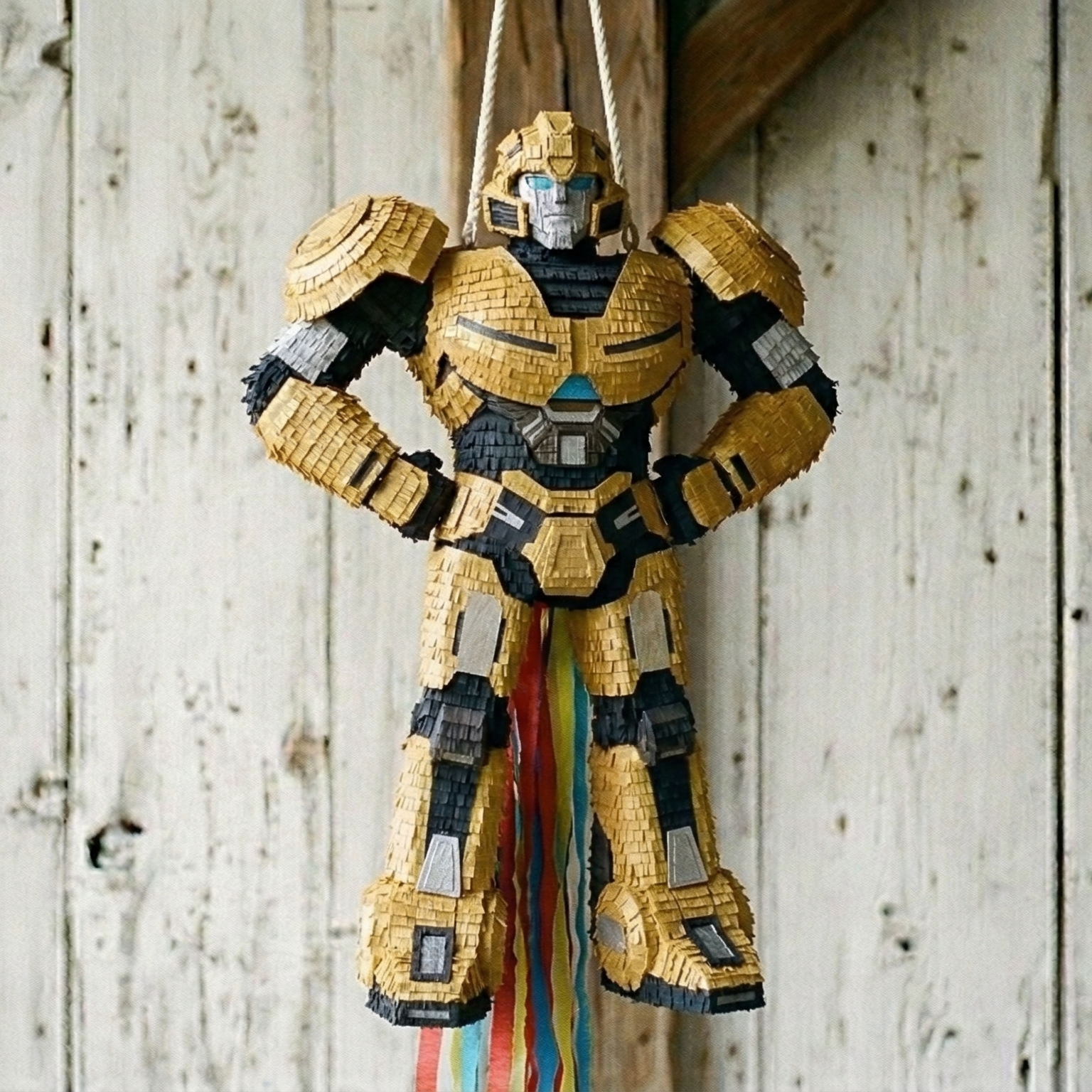 Premium Handmade 30-Inch Transformers Bumblebee Character Pull-String Piñata Table Decor Party Centerpiece
