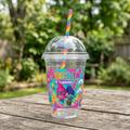 (Pack of 6) Trolls Custom Personalized Birthday Party 16 oz Cups with Dome Lids & Straws