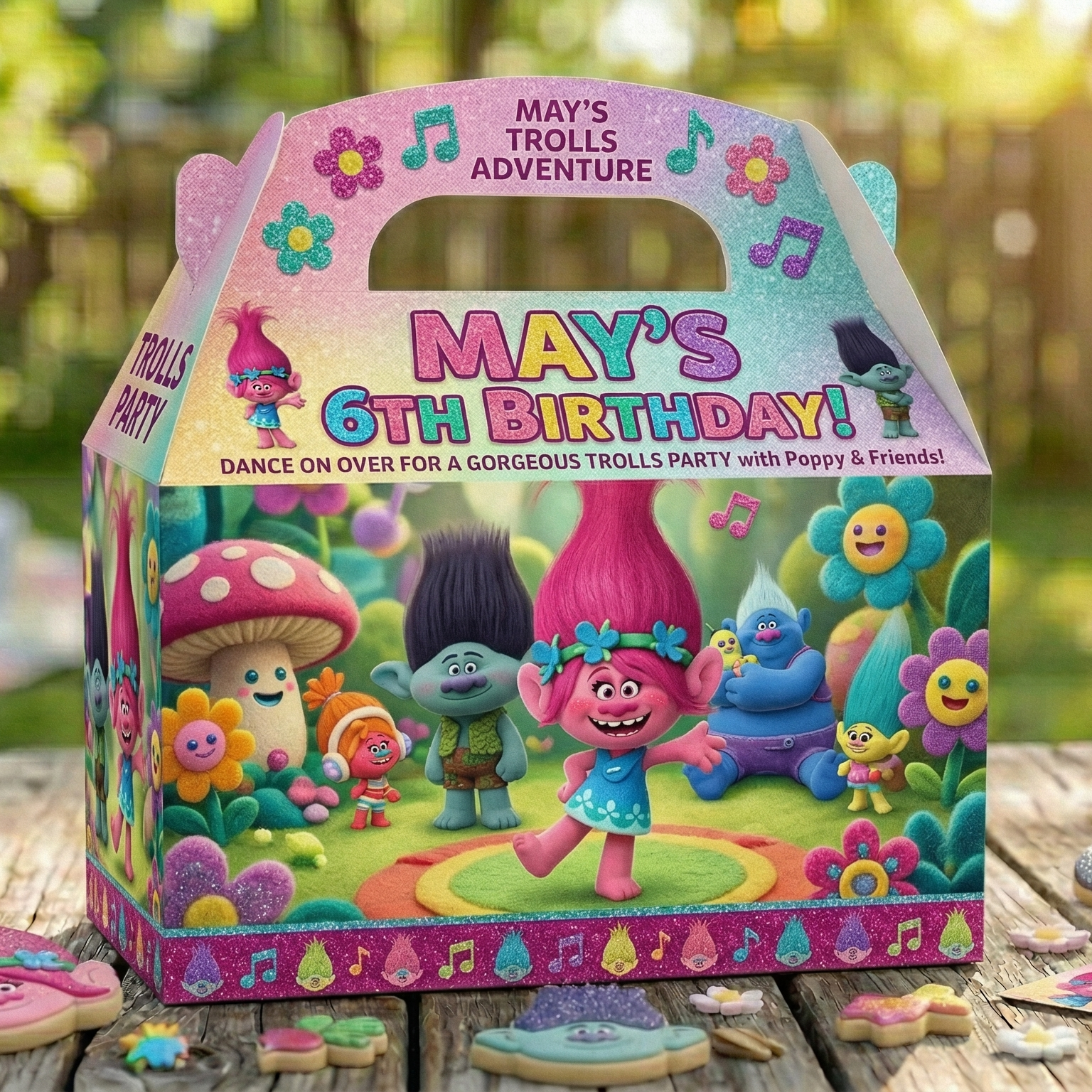 (Pack of 6) Trolls Custom Personalized Birthday Party Favor Gable Treat Boxes