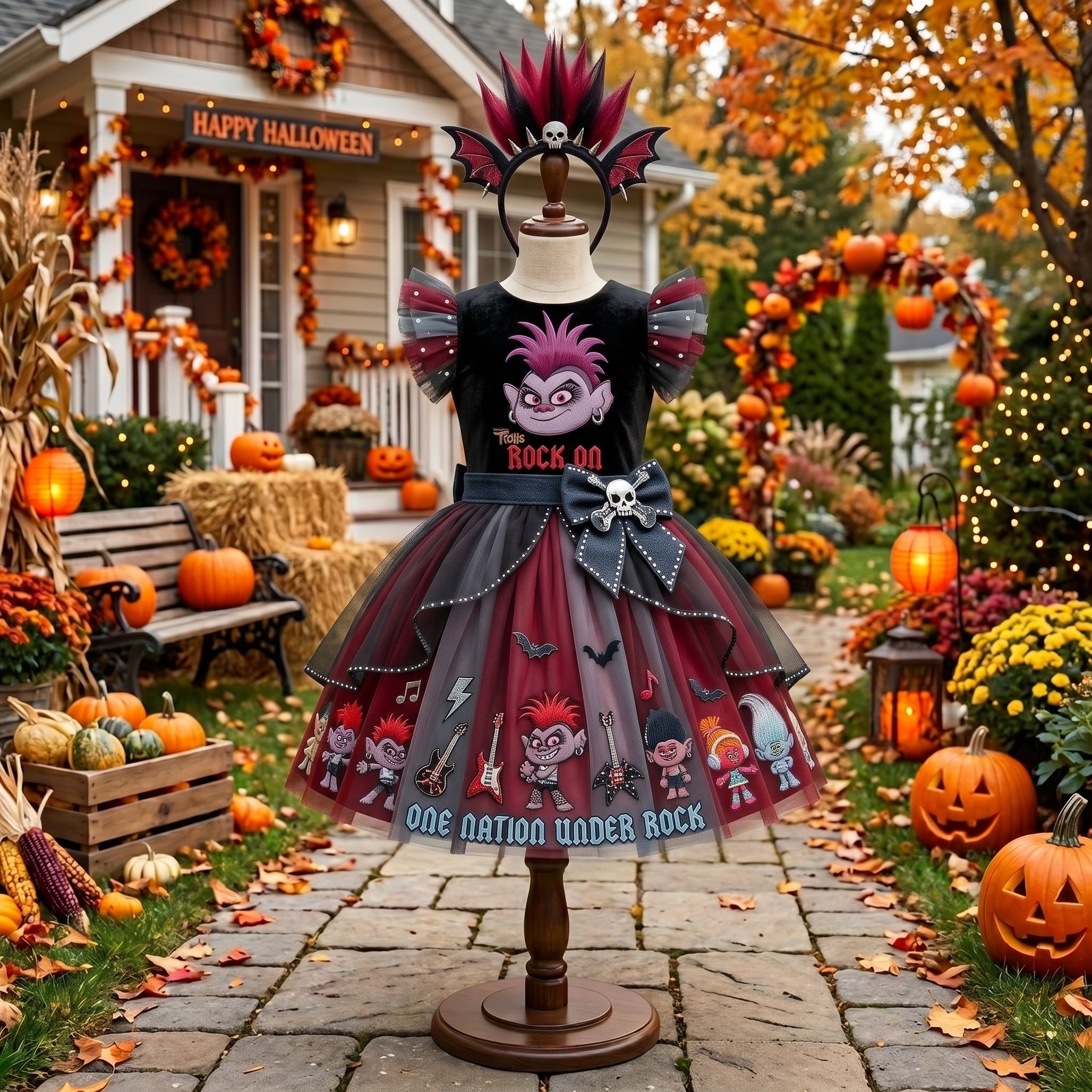 Trolls Barb Girls' Deluxe Sparkle Tutu Party Costume Dress Set with Matching Headband Halloween Birthday Pageant