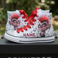 Custom Trolls Barb High-Top Sneakers Shoes Personalized with Name, Ribbon Laces & Rhinestones Birthday Parties Everyday Gift