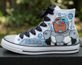 Custom Teen Titans Go Cyborg High-Top Sneakers Shoes Personalized with Name, Ribbon Laces & Rhinestones Birthday Parties Everyday Gift