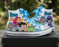 Custom Teen Titans Go High-Top Sneakers Shoes Personalized with Name, Ribbon Laces & Rhinestones Birthday Parties Everyday Gift
