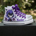 Custom Teen Titans Go Raven High-Top Sneakers Shoes Personalized with Name, Ribbon Laces & Rhinestones Birthday Parties Everyday Gift