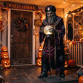 6' Animated Twisted Carnival Freak Show Evil Fortune Teller Figure Music Lights Motion Sensor Halloween Home Decor Accent Yard Prop