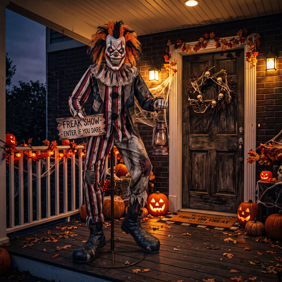 6' Animated Twisted Carnival Freak Show Creepy Clown Figure Music Lights Motion Sensor Halloween Home Decor Accent Yard Prop