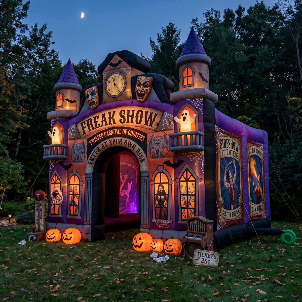 Twisted Carnival / Freak Show Theme Premium 10' x 10' Halloween Haunted House Inflatable Blow Up Walk-Through Archway Experience Decor Prop