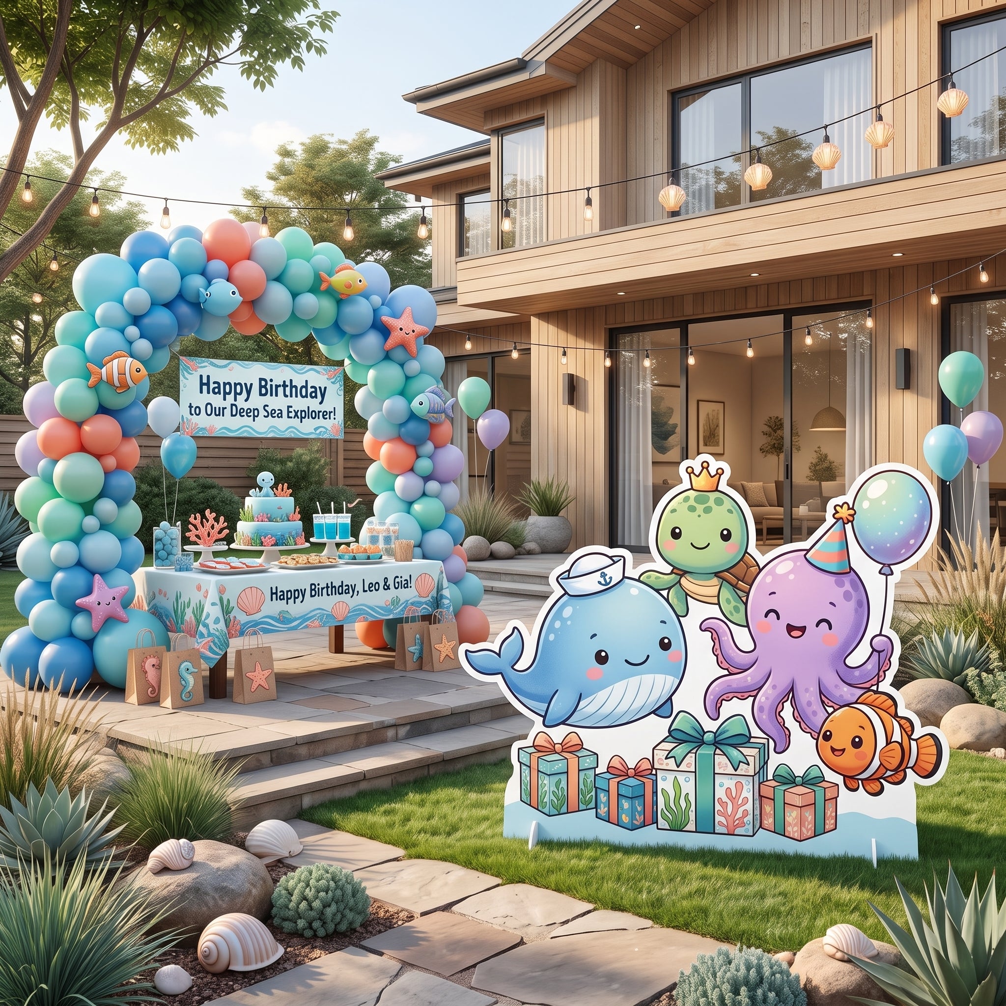 Life Size Under the Sea Animals Character Premium Freestanding Birthday Cutouts Yard Sign Decor Party Prop
