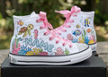 Custom Under the Sea Animals High-Top Sneakers Shoes Personalized with Name, Ribbon Laces & Rhinestones Birthday Parties Everyday Gift