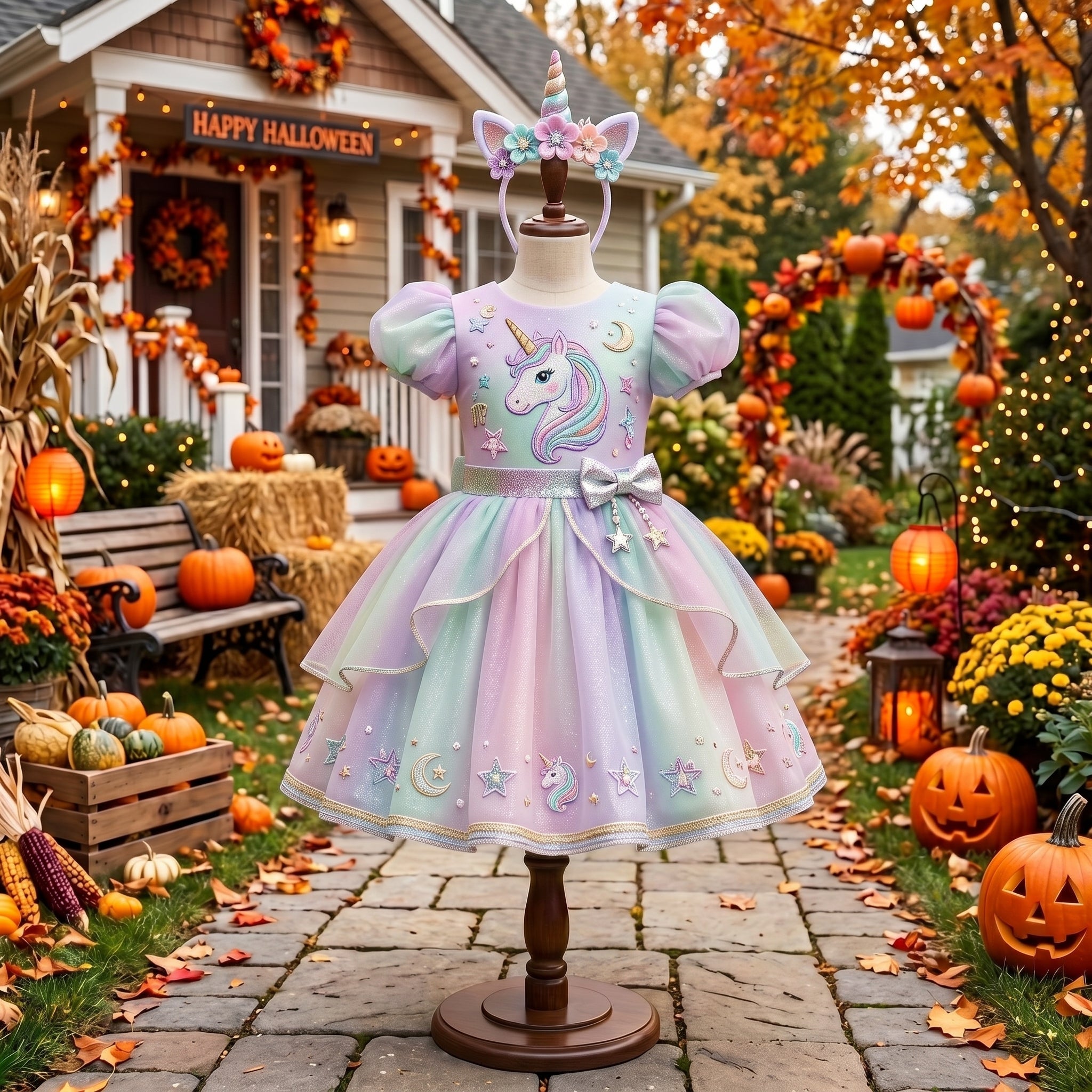 Magical Unicorn Girls' Deluxe Sparkle Tutu Party Costume Dress Set with Matching Headband Halloween Birthday Pageant