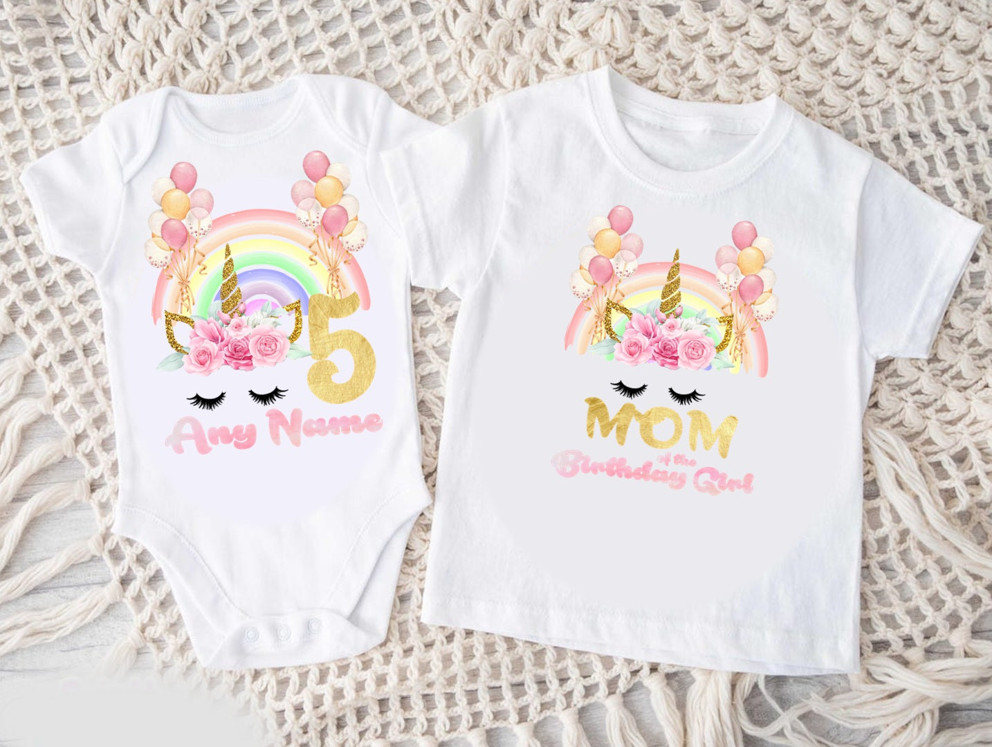 Unicorn Eyes Personalized Custom White Family T-Shirt or Onesie Pack Theme Cake Smash Birthday Party