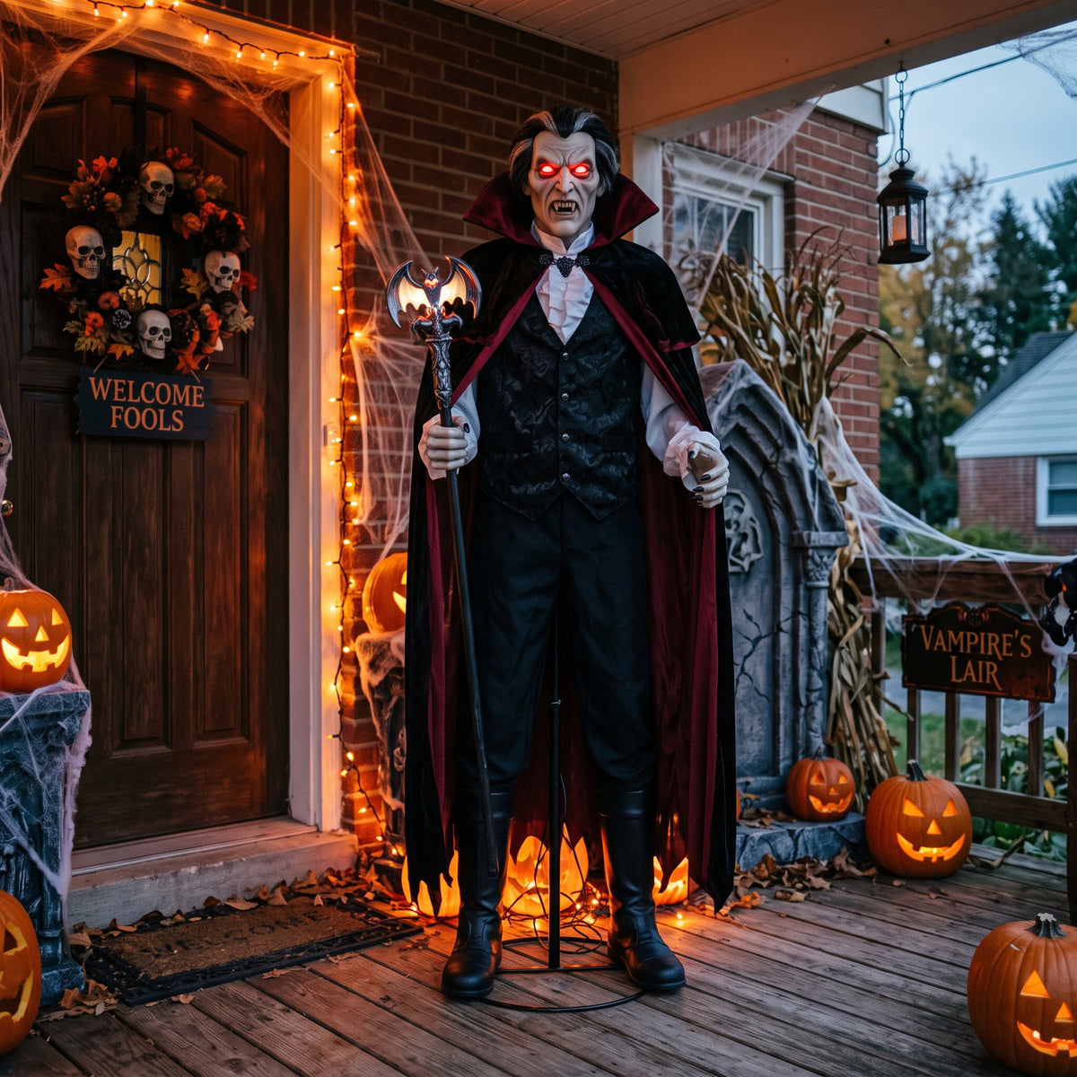 6' Animated Vampire's Lair / Gothic Crypt The Vampire Lord Figure Music Lights Motion Sensor Halloween Home Decor Accent Yard Prop