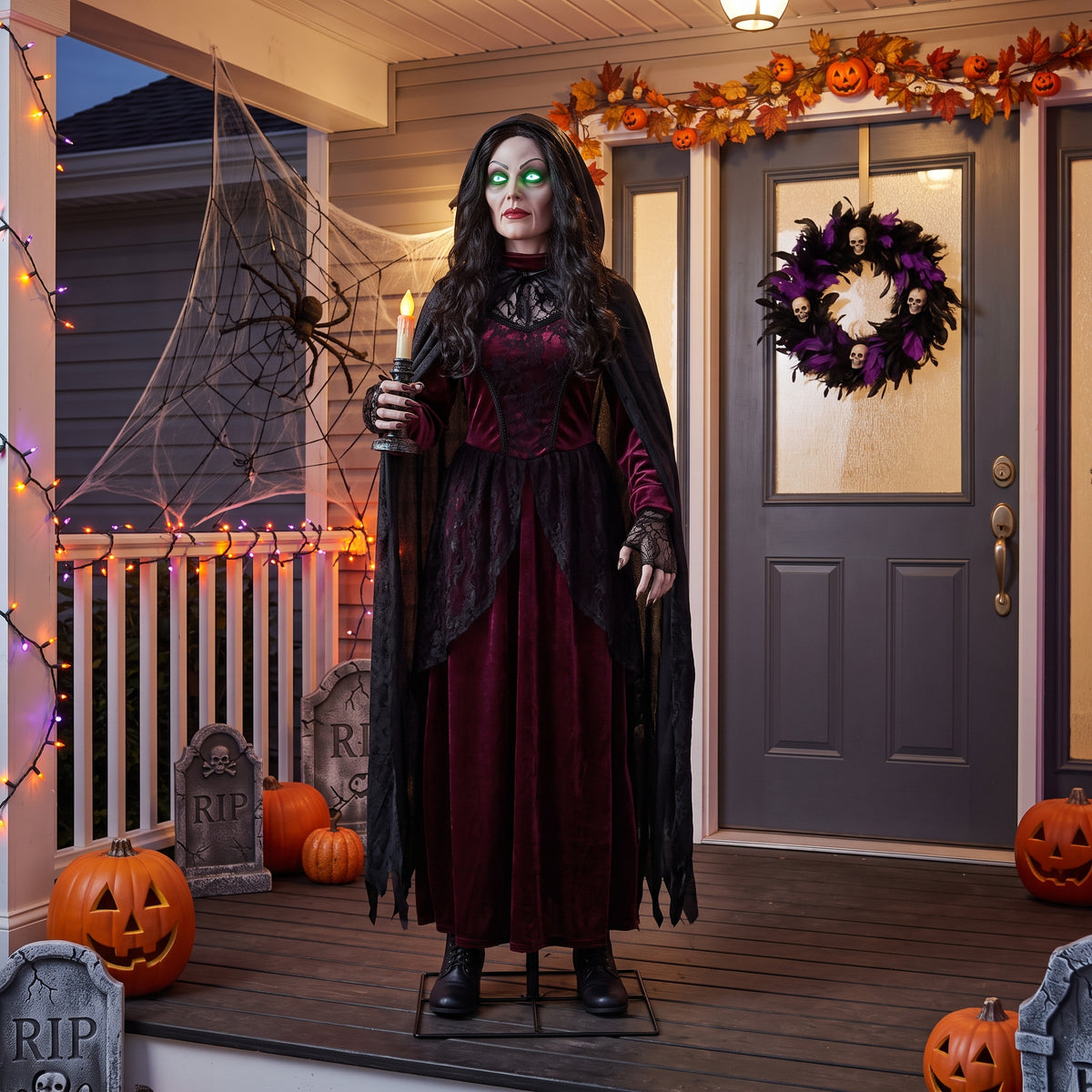6' Animated Vampire's Lair / Gothic Crypt Spellbound Seductive Thrall Figure Music Lights Motion Sensor Halloween Home Decor Accent Yard Prop
