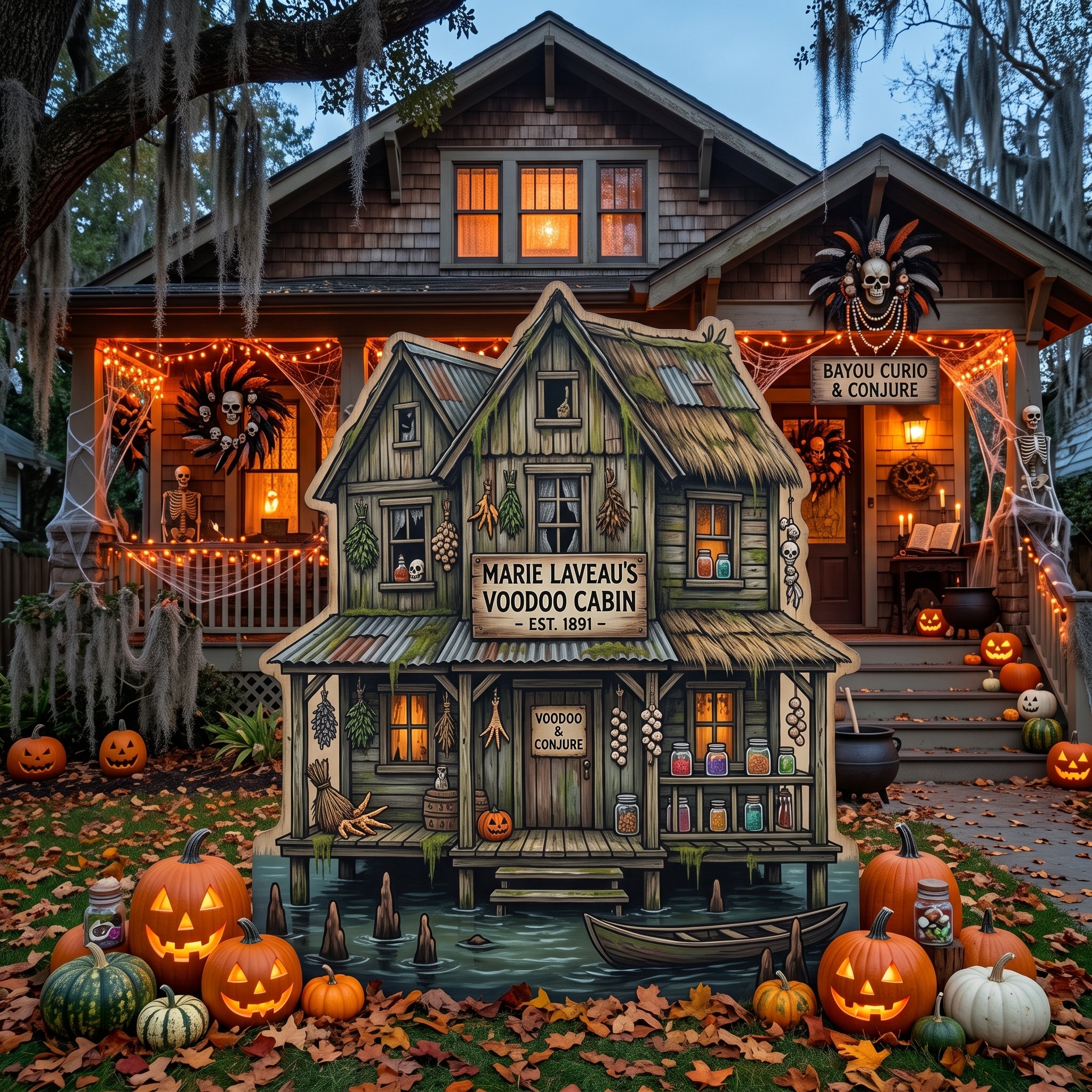 Life Size Voodoo Cabin Swamp Bayou Premium Freestanding Halloween Cutouts Yard Sign Decor Party Prop