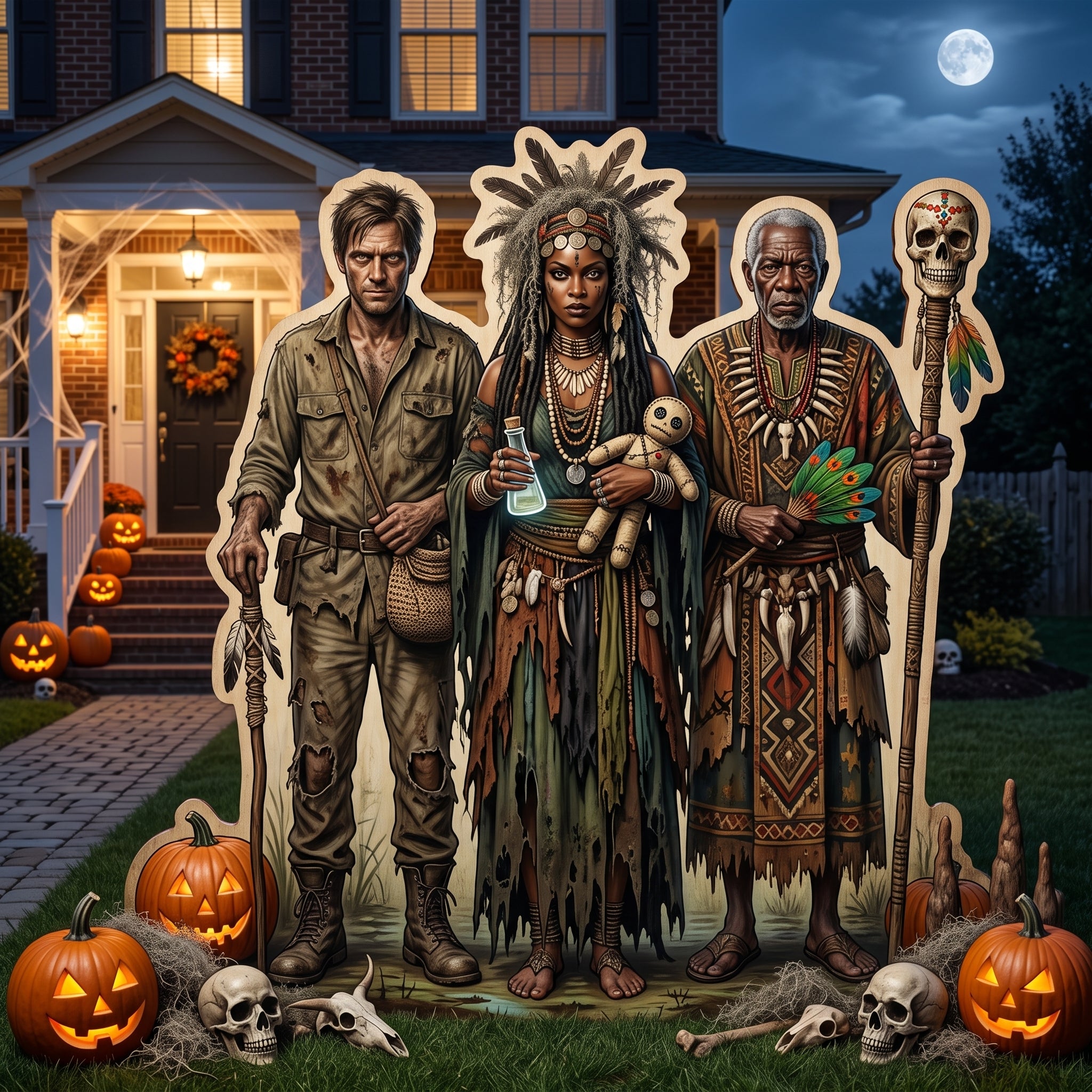 Life Size Voodoo Swamp Bayou Characters Premium Freestanding Halloween Cutouts Yard Sign Decor Party Prop