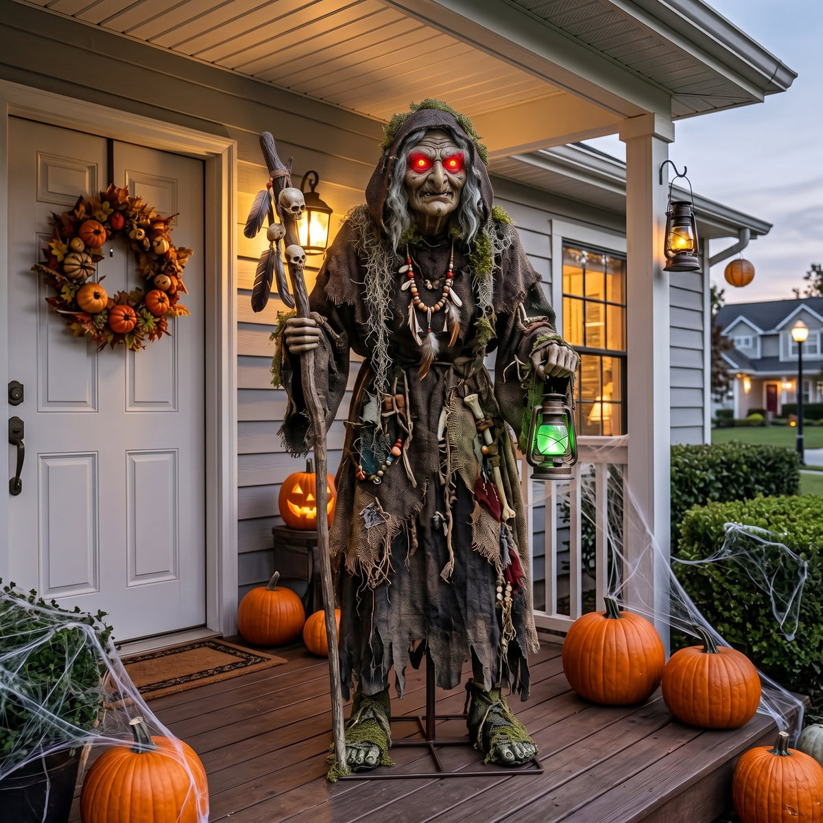 6' Animated Voodoo Swamp / The Bayou The Swamp Crone Witch Figure Music Lights Motion Sensor Halloween Home Decor Accent Yard Prop