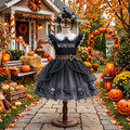 Wednesday Adams Girls' Deluxe Sparkle Tutu Party Costume Dress Set with Matching Headband Halloween Birthday Pageant