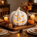 7.8" White Rustic Jack o Lantern Pumpkin Flameless Candle Halloween Home Decor Accent Yard Tabletop Prop