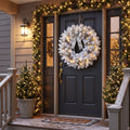36-Inch Pre-Lit Snowy White and Champagne-Gold Luxury Artificial Holiday Wreath Christmas Decor