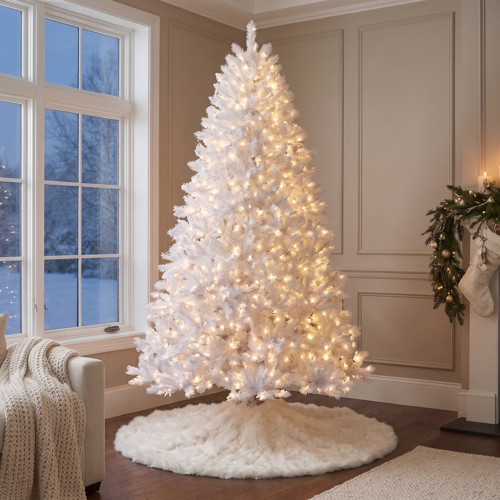 7-Foot Pre-Lit Alpine White Artificial Christmas Tree Life Size Christmas Decor