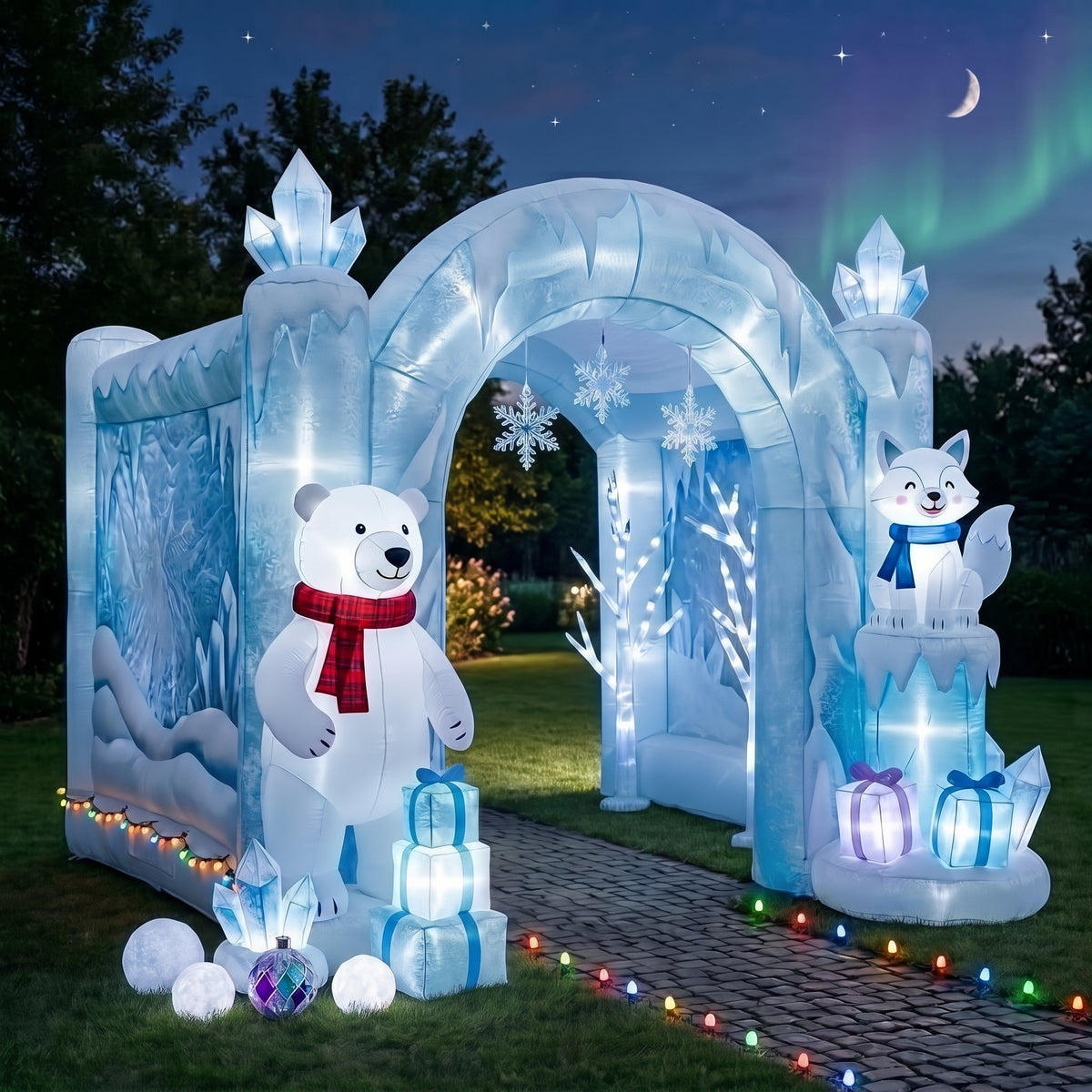 Wintertime Theme Premium 10' x 10' Christmas House Inflatable Blow Up Walk-Through Archway Experience Decor Prop