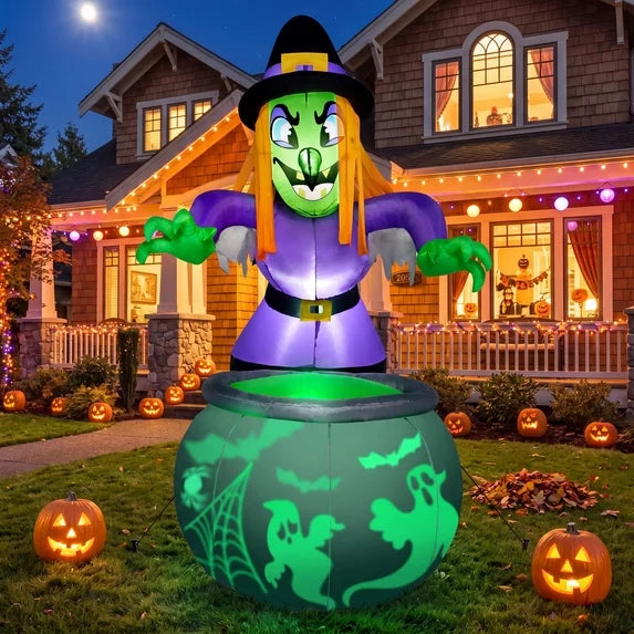 6' Witch with Cauldron Yard Halloween Inflatable Blow Up Decor Prop