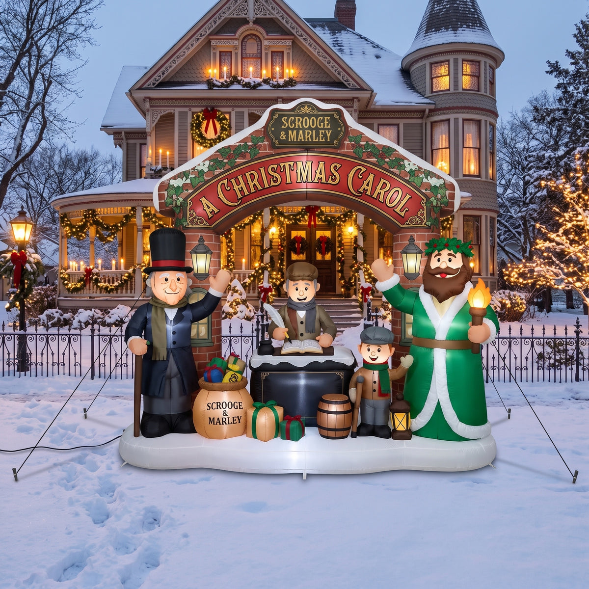 A Victorian Christmas (A Christmas Carol) Colossal 10-Foot Illuminated Holiday Archway Inflatable Scene Christmas Decor Yard Prop