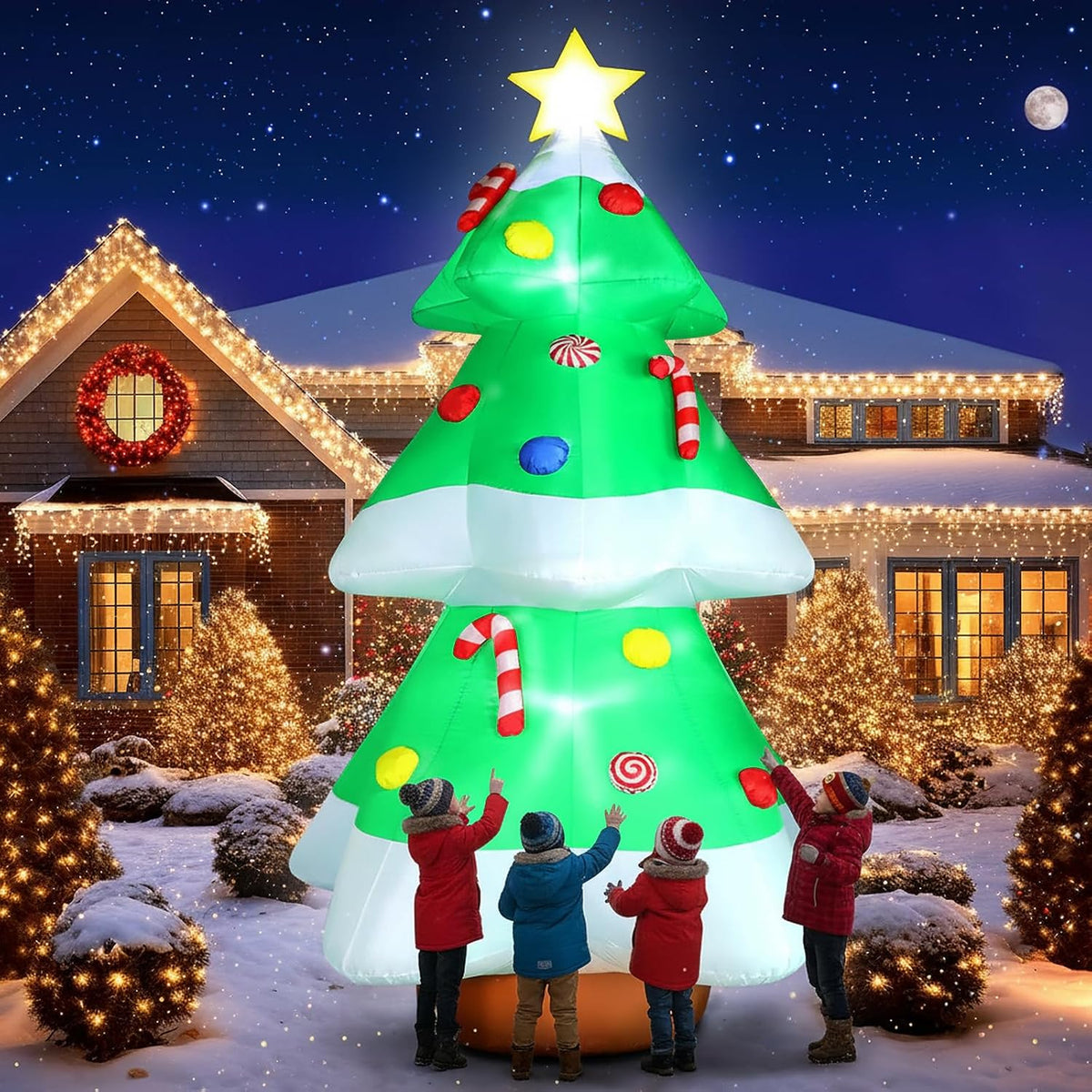 10-Foot Giant Outdoor Christmas Tree with Ornaments Inflatable with LED Illumination Christmas Blow Up Yard Decor