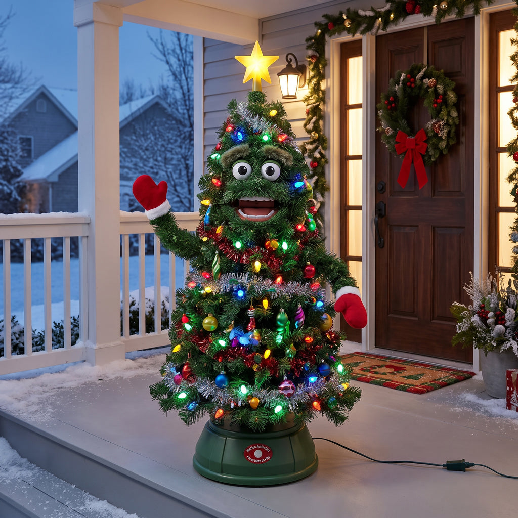 6' Christmas Tree Figure Music Lights Motion Sensor Christmas Home Decor Accent Yard Prop
