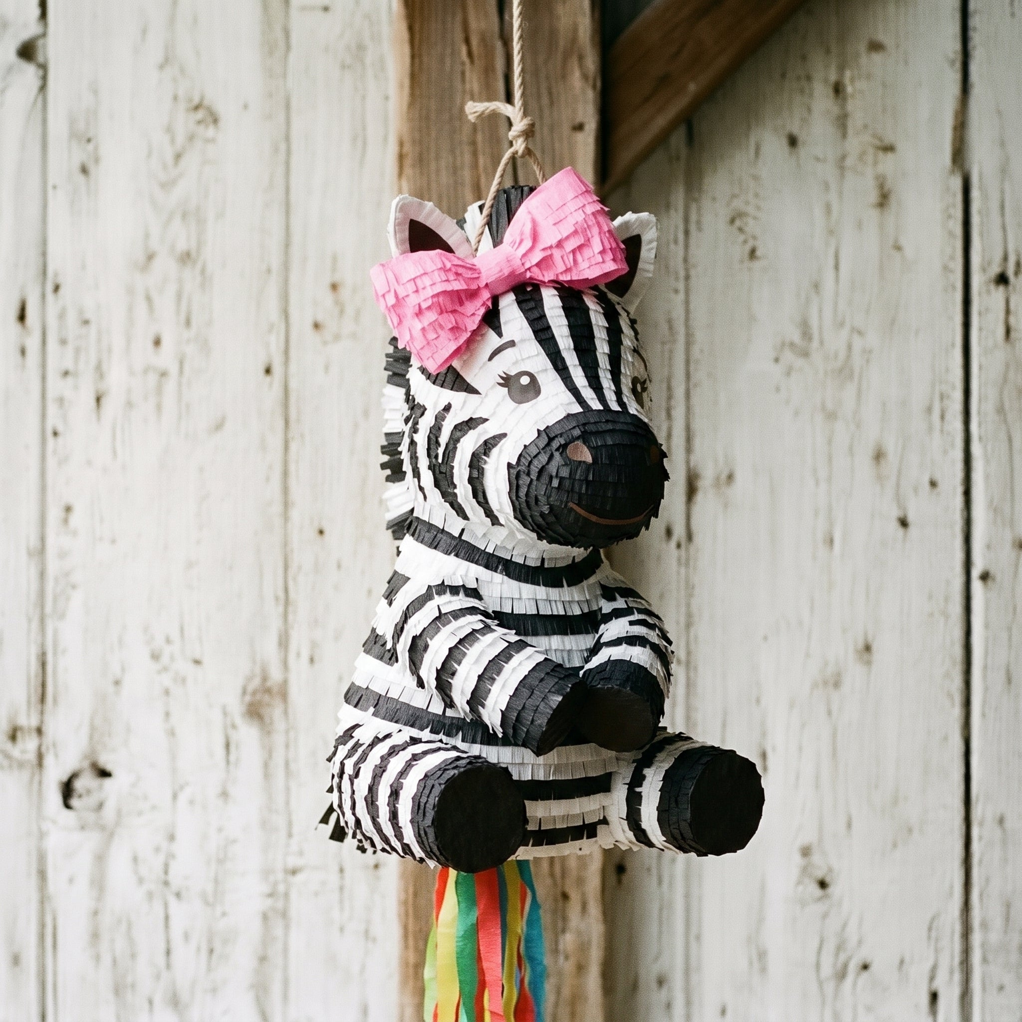 Premium Handmade 30-Inch Cute Zebra Girl Character Pull-String Piñata Table Decor Party Centerpiece
