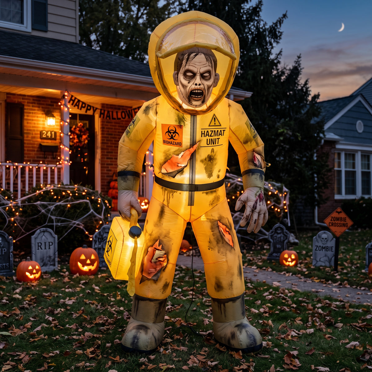 6' Zombie Outbreak Hazmat Worker Zombie Yard Halloween Inflatable Blow Up Decor Prop