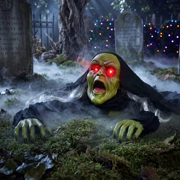 Groundbreaker Zombie Witch with Sound and Flashing Lights Halloween Home Decor Accent Yard Prop